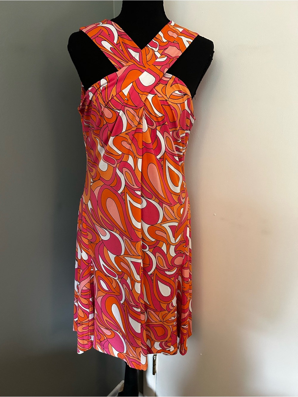 NWT Michael Kors Pink & Orange Swirl Cross-Strap Midi Dress